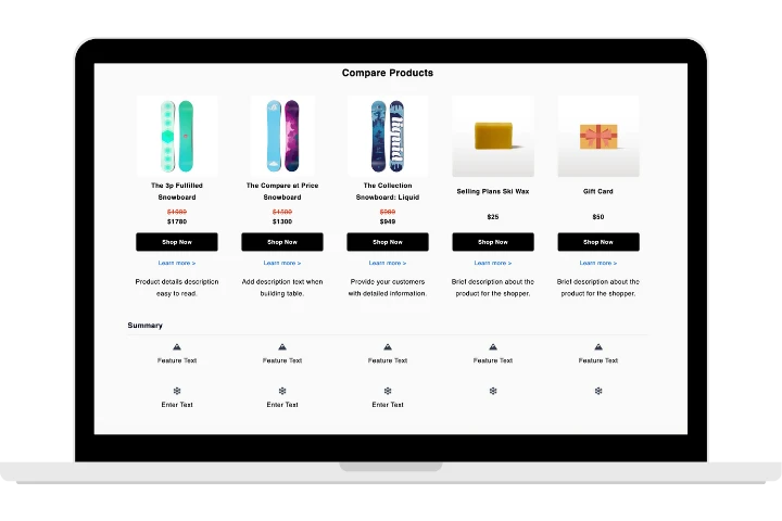 EZTable Builder Product Comparison Table Preview